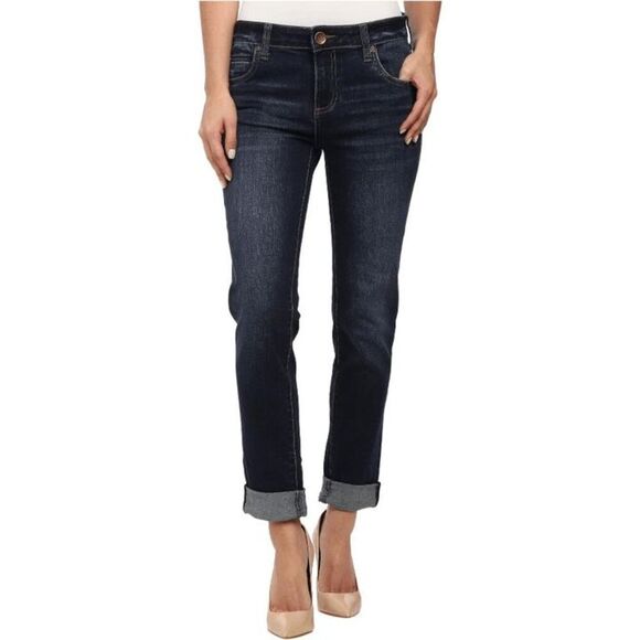 Kut from the Kloth Catherine boyfriend jeans dark blue wash 12 roll up hem - Picture 3 of 12